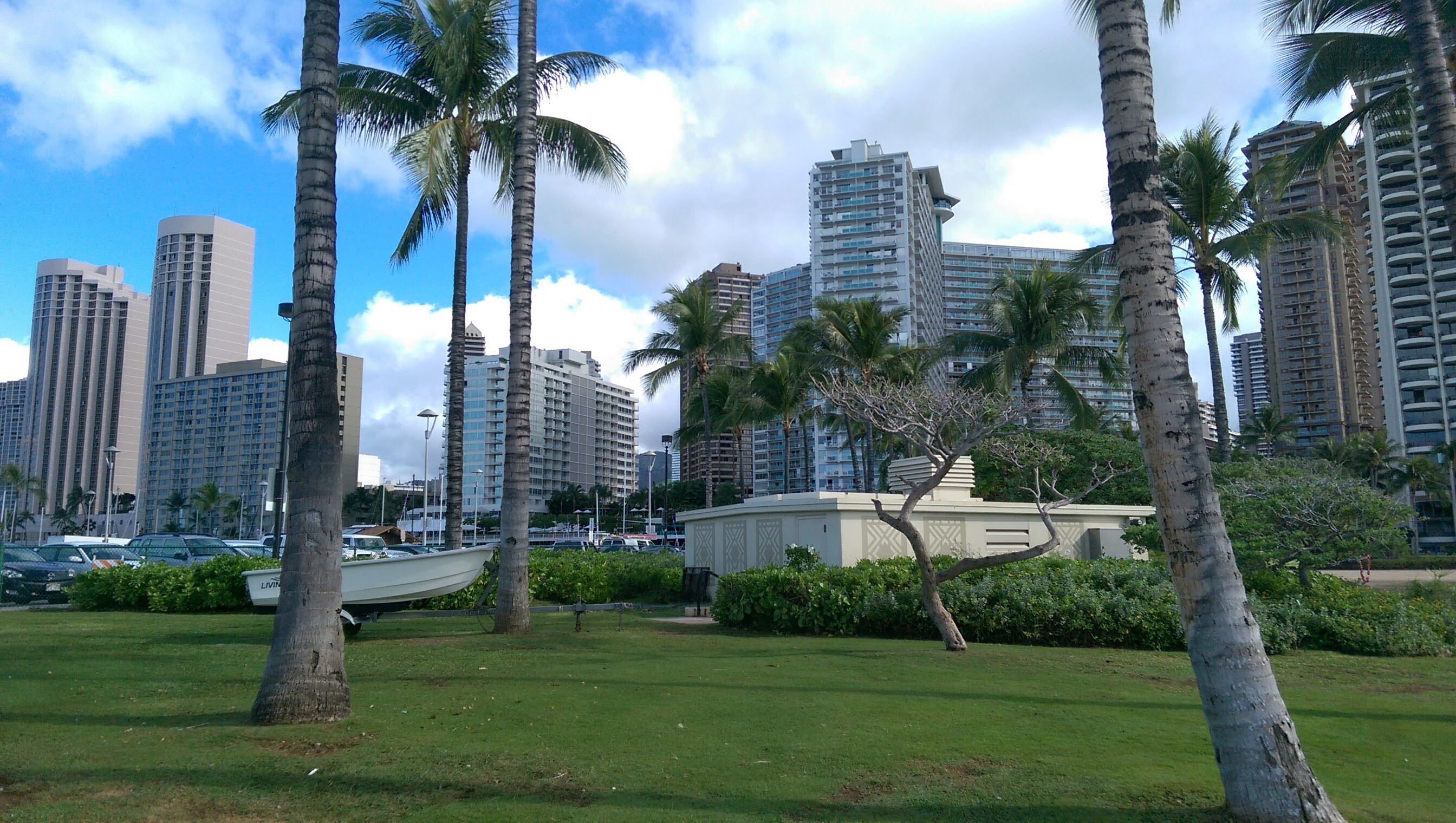 View of Waikiki Beach in Honolulu Hawaii, looking back from the shoreline 